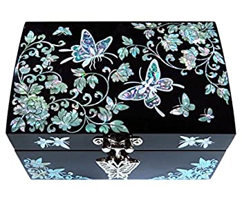 【中古】【輸入品・未使用】MADDesign ブラックジュエリーボックス リングオーガナイザー マザーオブパールインレー ミラー蓋 バタフライ|ムジカ&フェリーチェ店