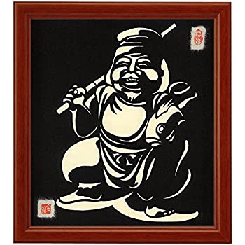 【中古】【輸入品・未使用】色紙サイズの額装仕立て開運切り絵『七福神・恵比寿』 和紙(生成民芸紙) Seven Deities(Gods) of Good Fortune 仏像画 仏画 [並行輸入品]