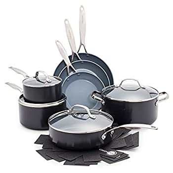 【中古】【輸入品・未使用】GreenPan SmartShape ヘルシーセラミックノンスティックブラックフライパン 8インチと9.5インチ CC003414-001