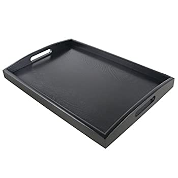 【中古】【インポート品・未当て嵌める】SILILUN 木製お盆 御盆お盆 今めかしい 矩形 漆ペンキ塗り 黒 肌理 真四角 北欧 すべらない 洗える 長角膳 角型 長手盆 定食用 木材お盆 定食盆