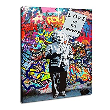 【中古】【輸入品・未使用】Banksy Art パネル アインシュタイン %ﾀﾞﾌﾞﾙｸｫｰﾃ%Love is Answer%ﾀﾞﾌﾞﾙｸｫｰﾃ% キャンバス印刷ペイント カラフルな絵画 グラフィティ 壁アート リ