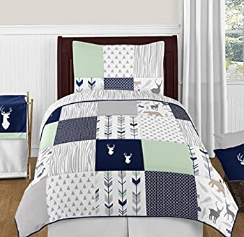 【中古】【輸入品・未使用】[スウィートジョジョデザイン]Sweet Jojo Designs Navy Blue%ｶﾝﾏ% Mint and Grey Woodsy Deer 4 Piece Kids Childrens Twin Bedding [並行輸入品