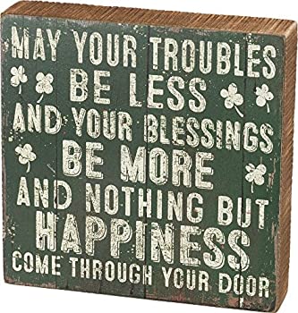 【中古】【輸入品・未使用】プリミティブby Kathy Troubles be Less Your Blessings Be More木製ボックスSign