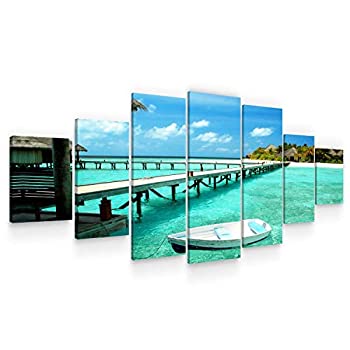 【中古】【輸入品・未使用】Startonight Large Canvas Wall Art Beach - White Boat at the Shore - Huge Framed Modern Set of 7 Panels 100 x 240 cm|ムジカ&フェリーチェ店