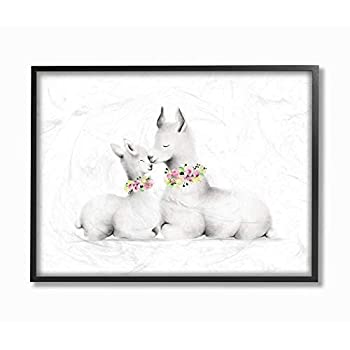 【中古】【輸入品・未使用】The Kids Room by Stupell Cute Cartoon Baby Llama and Mama Family Flowers Farm Animal Painting Black Framed Wall Art%ｶﾝﾏ% 24 x 30%ｶﾝﾏ% M