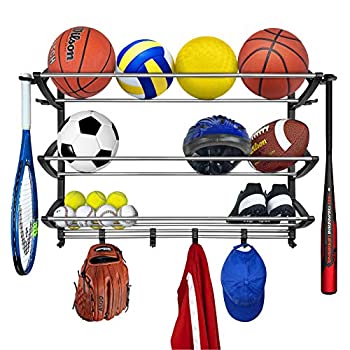 【中古】【輸入品・未使用】調整可能なフック付きLynkスポーツラック - スポーツ用品収納 - ブラック/シルバー