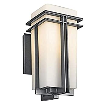 【中古】【輸入品・未使用】Kichler Lighting 49201BK FL Tremillo 14-1/2-Inch Light Fluorescent Outdoor Wall Lantern%ｶﾝﾏ% Black with Satin-Etched Cased Opal Glass b