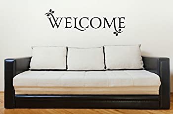 【中古】【輸入品・未使用】Welcome Quote with Leaves Large Wall Decal for Entryway Decor 34x11.5 ブラック