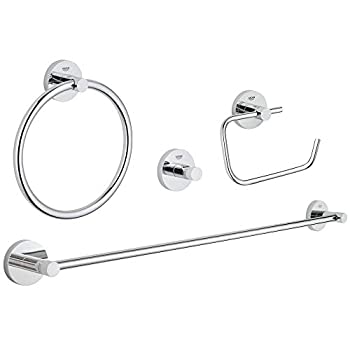 【中古】【インポート品・未当て嵌める】Jabra 40823001 Essentialsのマスターバスルームアクセサリーセット4-インチ-1 西洋手ぬぐい輪っか、600 粍の西洋手ぬぐい掛け、衣装引っ掛かり、トイレットペーパ