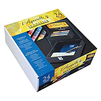 【中古】【インポート品・未当て嵌める】Sennelier French Artist Watercolor Set Featured インチ an Elegant Black Wooden Box%ｶﾝﾏ% 24 Aquarelle Watercolor Half Pans with 2 Brushes%ｶﾝ その他-インテリア・寝具・収納