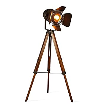 【中古】【輸入品・未使用】decoluceヴィンテージ三脚フロアデスクランプ、Nautical Teatreレトロスポットライト、産業Decor Woodenライト器具、映画ムービー小道具、( with