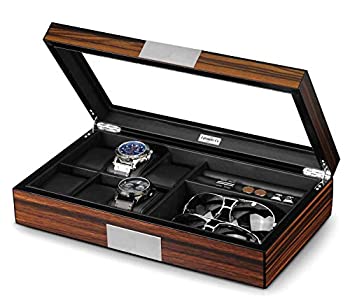 【中古】【輸入品・未使用】Lifomenz Co 腕時計ジュエリーボックス メンズ 6スロット 腕時計ケース 6個 カフスボタンとサングラスディスプレイボックス 木製大型時計ディス