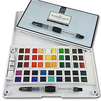 【中古】【インポート品・未当て嵌める】SCHPIRERR FARBEN 作物備品 水彩画えの具仕掛ける 旅する用水彩画えの具一揃いの道具 水彩画えの具48枚 300gsm 水彩画紙 水彩画筆2枚 配合水彩画えの具パレッ