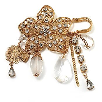 【中古】【輸入品・未使用】\'Filigree Flower%ｶﾝﾏ% Crystal Tassel & Acrylic Bead\' Charm Safety Pin Brooch (Gold Tone)