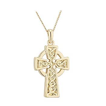 【中古】【輸入品・未使用】Tara ケルト十字架ネックレス 彫刻織り ゴールドメッキ 18インチチェーン アイルランド製ジュエリー