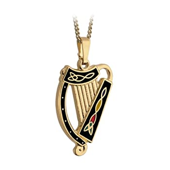 【中古】【輸入品・未使用】Tara Irish Harpネックレス ゴールドメッキ&ブラックエナメル アイルランド製