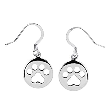 【中古】【輸入品・未使用】スターリングシルバー サークル 犬の足跡プリント ダングルイヤリング