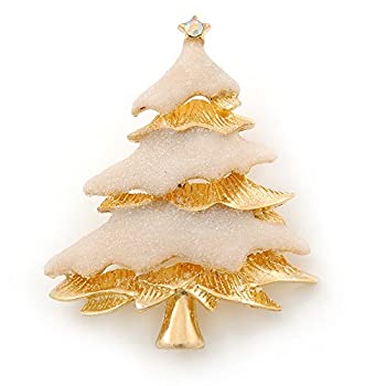 【中古】【輸入品・未使用】ゴールドメッキ雪で効果'クリスマスツリー'ブローチ???6?cm長