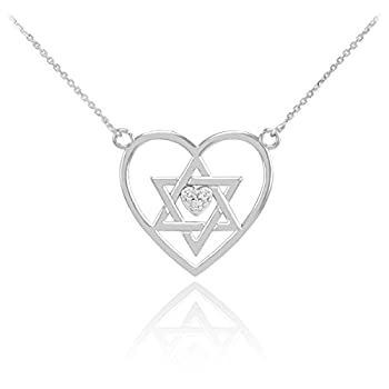 【中古】【インポート品・未当て嵌める】925スターリングしろがね色CZハート型引き付けるJewish Star of Davidシャンデリヤ首飾り しろがね色 ジュエリー・アクセサリー-その他