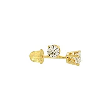 【中古】【輸入品・未使用】小さな14Kゴールド ラウンド 2mm CZ ソリティア スタッド スクリューバックピアス 軟骨またはセカンドホールピアス