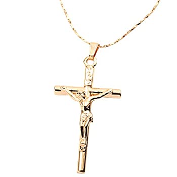 【中古】【輸入品・未使用】(エフシージョリー) FC JORYホワイト&ローズ イエローゴールドメッキ クロス イエスキリスト 十字架 クロスペンダント チェーンネックレス