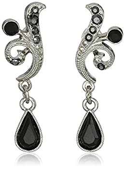 【中古】【輸入品・未使用】1928 Jewelry シルバートーン ブラックとヘマタイトカラー クリスタルバイン ドロップイヤリング