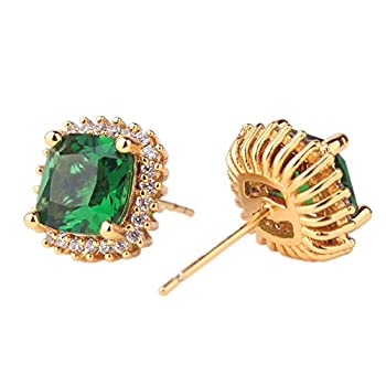 【中古】【輸入品・未使用】ODETOJOY 1ペア 人工エメラルドイヤリング 18K イエローゴールドメッキ スクエア キュービックジルコニア 模造ダイヤモンド ヘイロー スタッドピ|ムジカ&フェリーチェ店