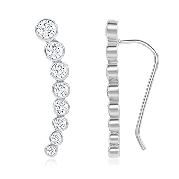 【中古】【輸入品・未使用】(Silver) - Sterling Silver Bezel-set CZ Curved Ear Crawler Cuff Earrings｜ムジカ＆フェリーチェ店