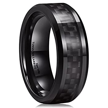 【中古】【輸入品・未使用】King Will 8mm指輪 ブラックカーボンファイバー インレイ炭化タングステン リング 光沢仕上げエッジ快適フィット