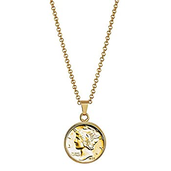 【中古】【輸入品・未使用】American Coin Treasures ゴールドレイヤード シルバー マーキュリー ダイム ゴールドトーン コインペンダント 18インチのチェーンネックレス付