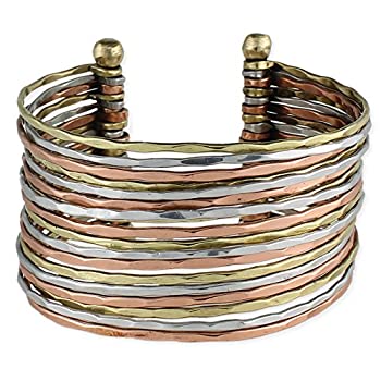 【中古】【輸入品・未使用】ZAD カフブレスレット 槌目模様 ミックスメタル フリーサイズ