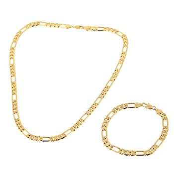【中古】【輸入品・未使用】24Kイエローゴールド フィガロチェーンネックレスブレスレットセット メンズ ニッケルフリー｜ムジカ＆フェリーチェ店