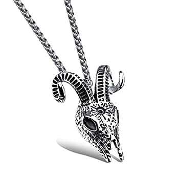 【中古】【輸入品・未使用】JSeaメンズステンレススチールネックレスRams Head Argali Sheepスカルペンダント シルバー|ムジカ&フェリーチェ店