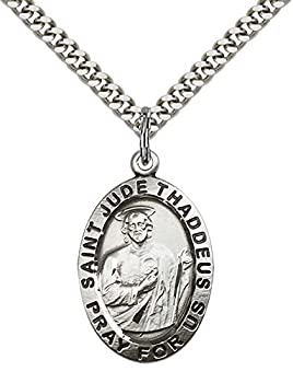【中古】【インポート品・未当て嵌める】スターリングしろがね色聖Jude Pendant with 24?\u0026quot;ステンレス鋼スチール写真Heavy Curbチェーン店。Desperate周囲の状況の防御すること者 ジュエリー・アクセサリー-その他