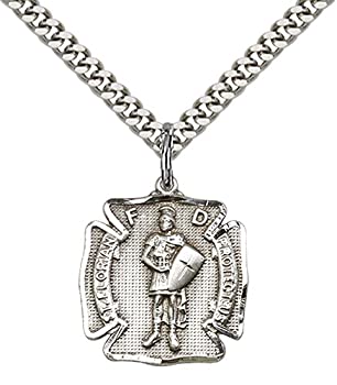 【中古】【輸入品・未使用】スターリングシルバー聖Florian Pendant with 24?%ﾀﾞﾌﾞﾙｸｫｰﾃ%ステンレスシルバーHeavy Curbチェーン。Fire Fightersの守護者