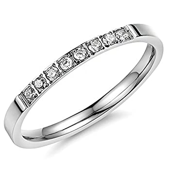 【中古】【輸入品・未使用】結婚/婚約指輪 レディース 2mm チタン/ステンレススチール/キュービックジルコニア/ホワイトゴールドの象嵌リング 結婚/婚約シルバーバンド