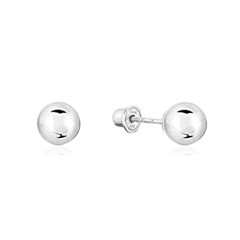 【中古】【輸入品・未使用】14k White Gold Ball Stud Earrings with Secure Screw-backs