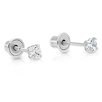 【中古】【輸入品・未使用】Art and Molly Women's 14K White Gold Cubic Zirconia Stud Earrings With Screw Backs (2.5Mm)