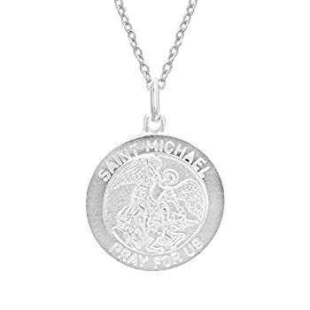 【中古】【輸入品・未使用】スターリングシルバーSaint Stマイケル・ラウンドメダルチャームペンダントネックレス18インチ19?mm