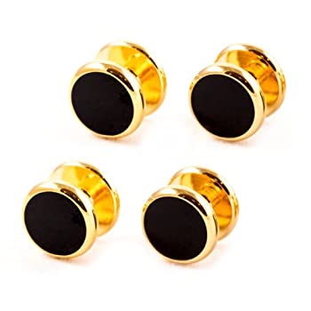 【中古】【輸入品・未使用】Cuff-Daddy ゴールドブラックエナメルシャツスタッド タキシード ウェディングパーティー 花婿付添人 ベロアポーチ入り