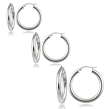 【中古】【輸入品・未使用】Hoops & Loops Set of 3スターリングシルバー3?mm光沢仕上げラウンドフープイヤリング、25?mm、30?mm、35?mm