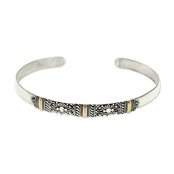 【中古】【輸入品・未使用】Novica 18?Kイエローゴールドメッキアクセント。925スターリングシルバーカフブレスレット' Vine Tendrils '