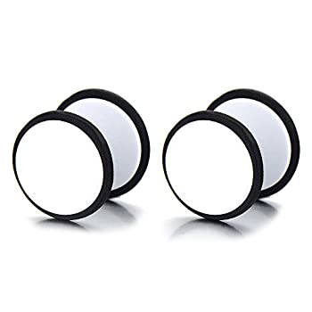 【中古】【輸入品・未使用】(Wide:11MM) - 2pcs White Screw Stud Earrings Men Women%ｶﾝﾏ% Steel Cheater Fake Ear Plugs Gauges Illusion Tunnel