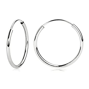 【中古】【輸入品・未使用】14金 ホワイトゴールド エンドレス フープイヤリング 10～20mm