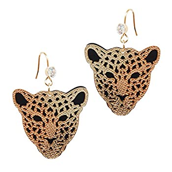 【中古】【輸入品・未使用】Navachi 18?Kイエローゴールドメッキ中空Leopard Cheetahヘッドクリスタルaz1392e 2層ダングルドロップイヤリング