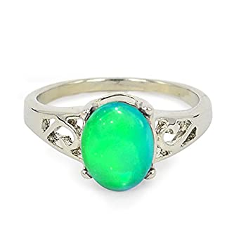 【中古】【輸入品・未使用】Fun Jewelsクラシックシルバーカラーメッキマルチカラー変更オーバルクリスタルストーン感情連動リング|ムジカ&フェリーチェ店