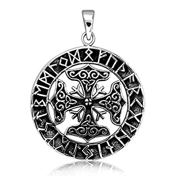 【中古】【輸入品・未使用】925スターリングシルバーViking Amulet the Helm of Awe Hammer of Thor Mjolnirペンダント
