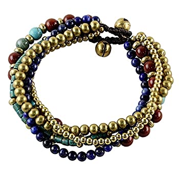 【中古】【輸入品・未使用】Novica multi-gemジャスパー真鍮ビーズブレスレット\'自由の式赤で\'