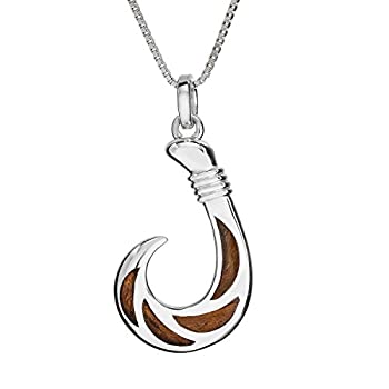 【中古】【輸入品・未使用】スターリングシルバーKoa Wood魚フックネックレスペンダントwith 18?%ﾀﾞﾌﾞﾙｸｫｰﾃ%ボックスチェーン