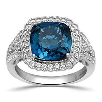【中古】【輸入品・未使用】Jeweliliスターリングシルバースイスブルートパーズクッションのエメラルドとホワイトトパーズリング、サイズ7